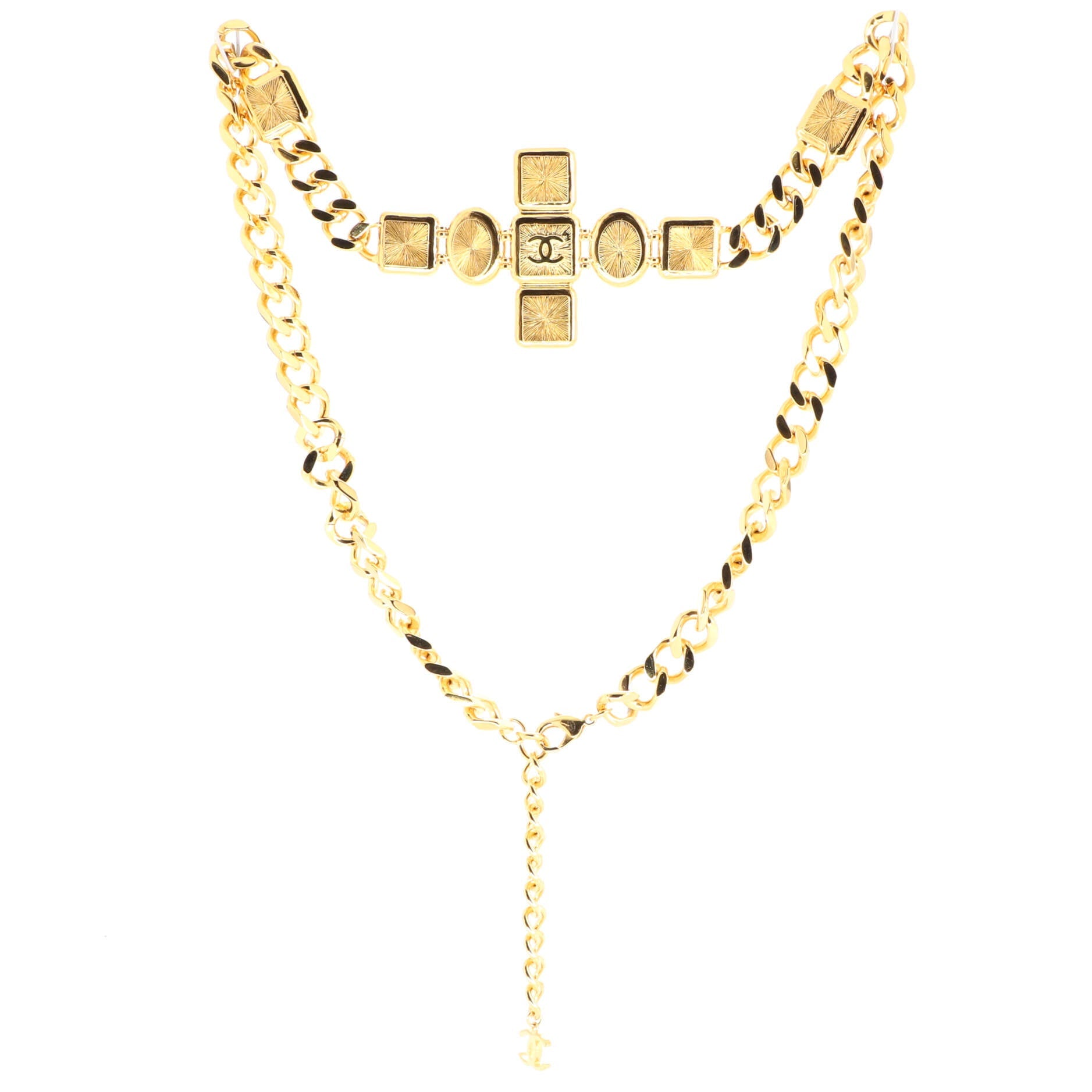 Cross Chain Belt Metal with Resin and Faux Pearls 90