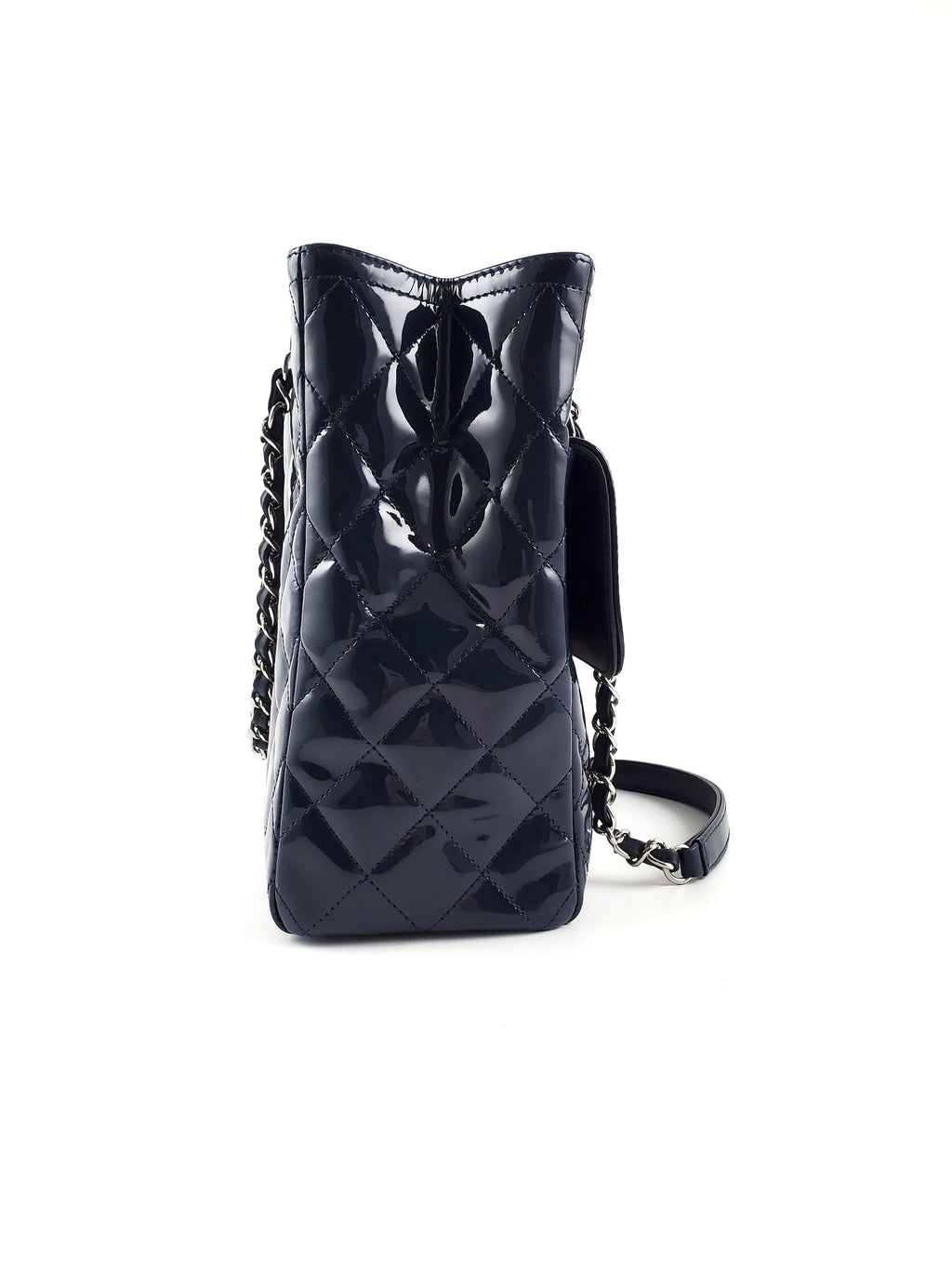 CHANEL Coco Shine Small Navy Quilted Patent Pocket Shopping Tote