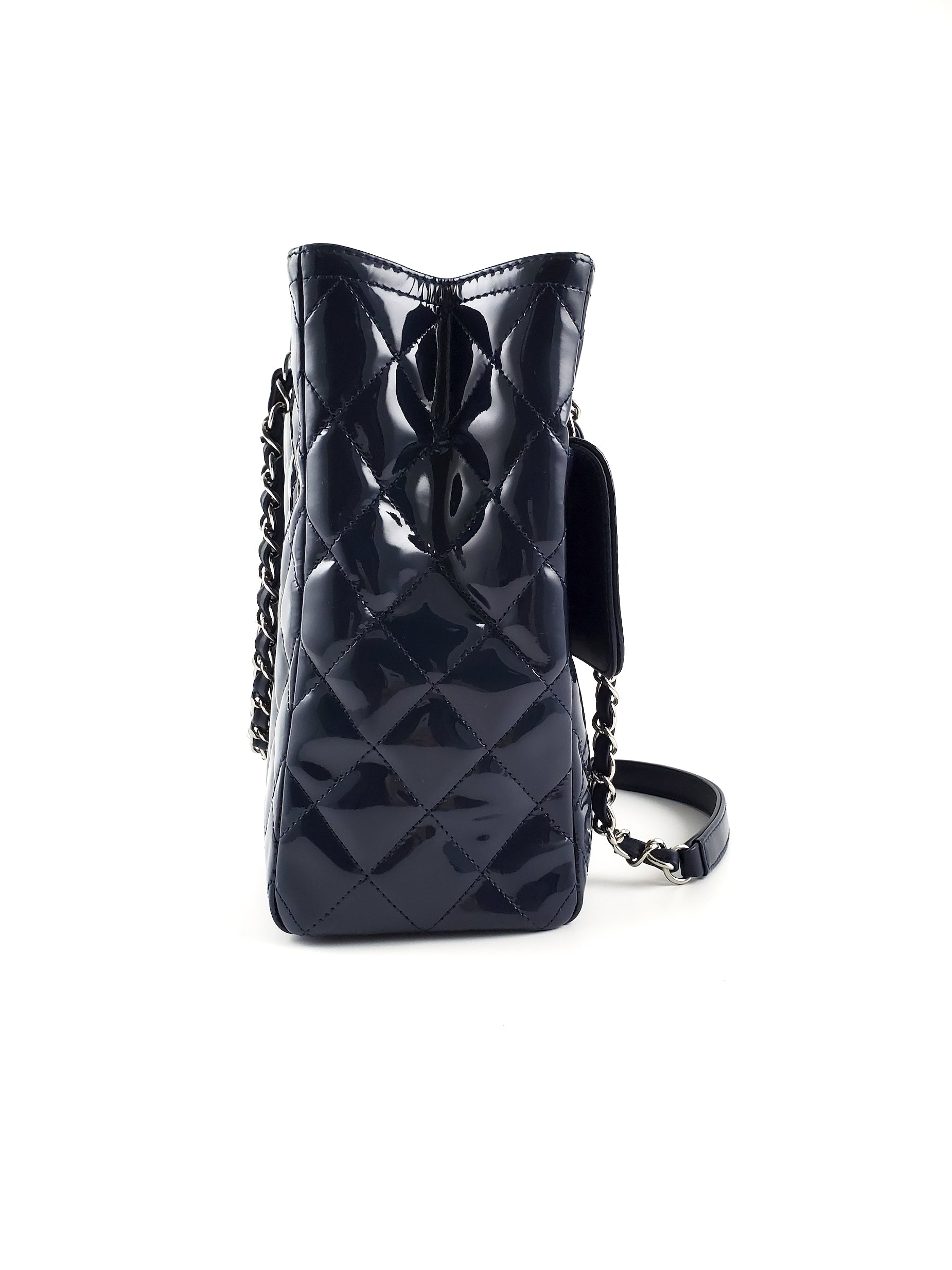 CHANEL Coco Shine Small Navy Quilted Patent Pocket Shopping Tote