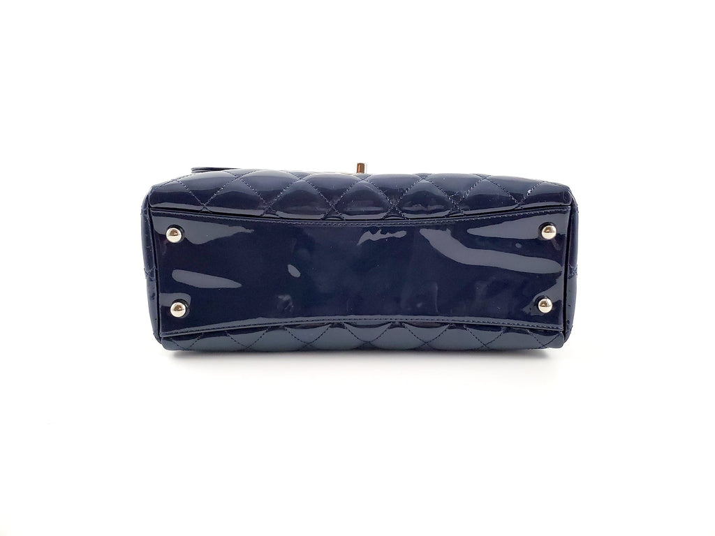 CHANEL Coco Shine Small Navy Quilted Patent Pocket Shopping Tote