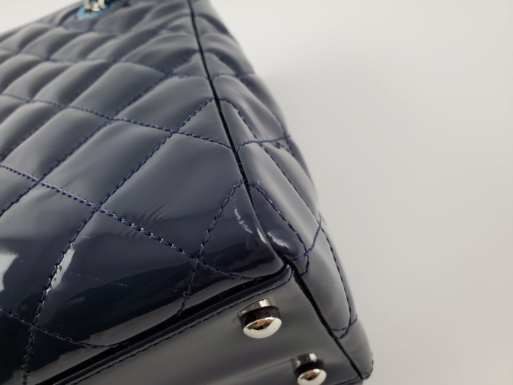 CHANEL Coco Shine Small Navy Quilted Patent Pocket Shopping Tote