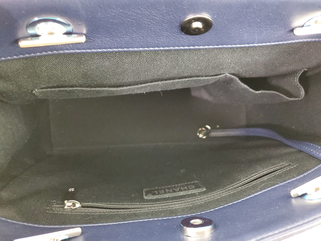 CHANEL Coco Shine Small Navy Quilted Patent Pocket Shopping Tote