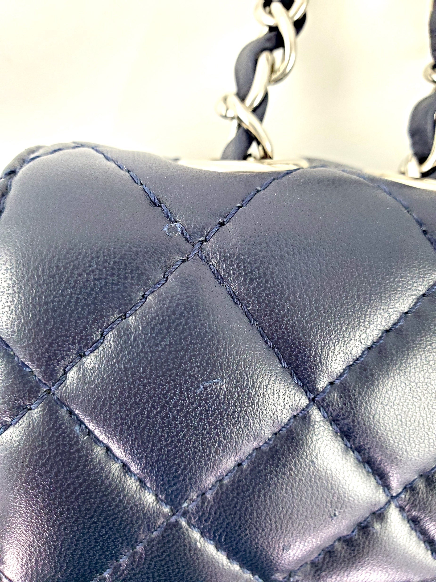 CHANEL Navy Lambskin Single Flap Bag
