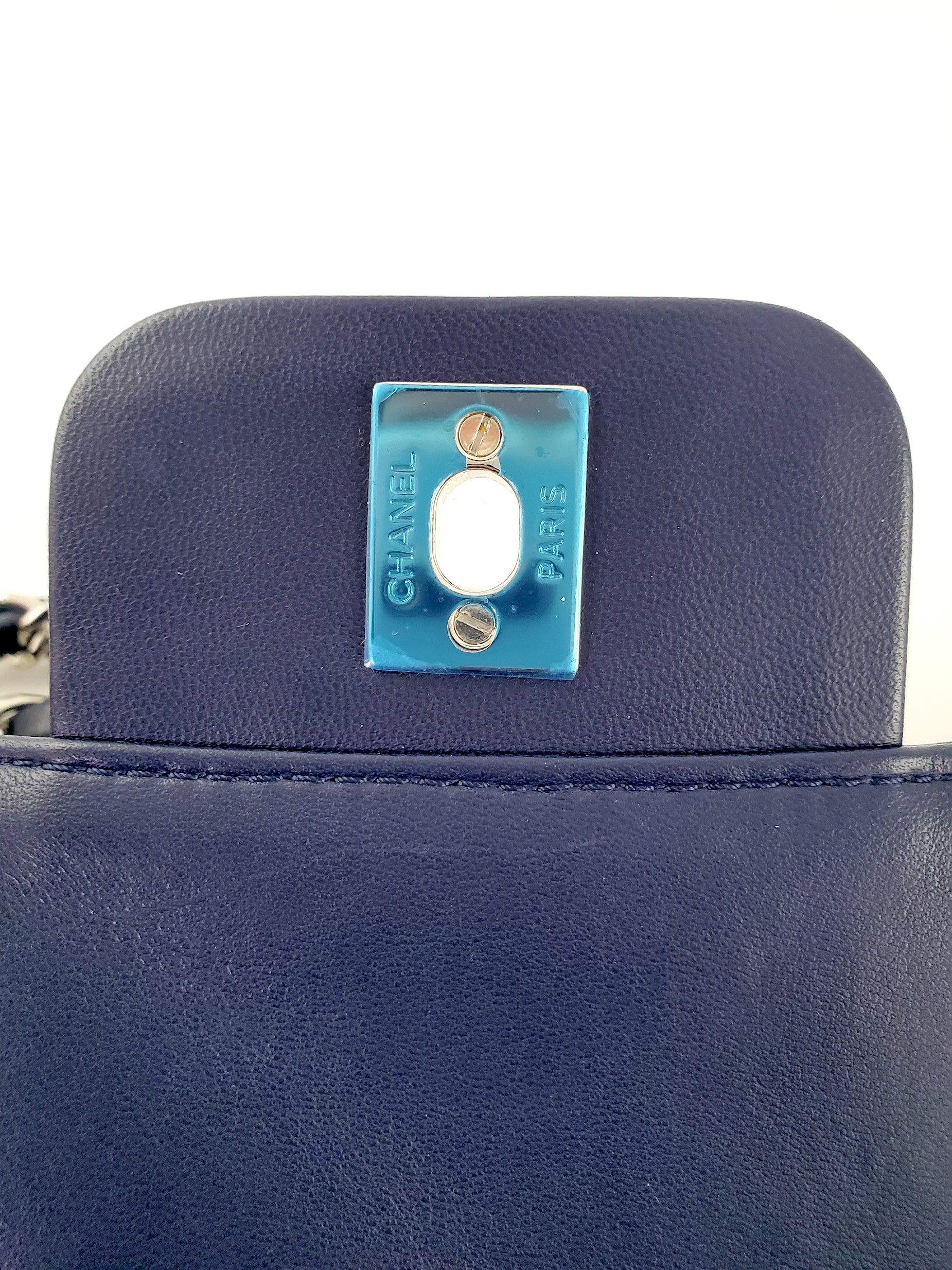 CHANEL Navy Lambskin Single Flap Bag