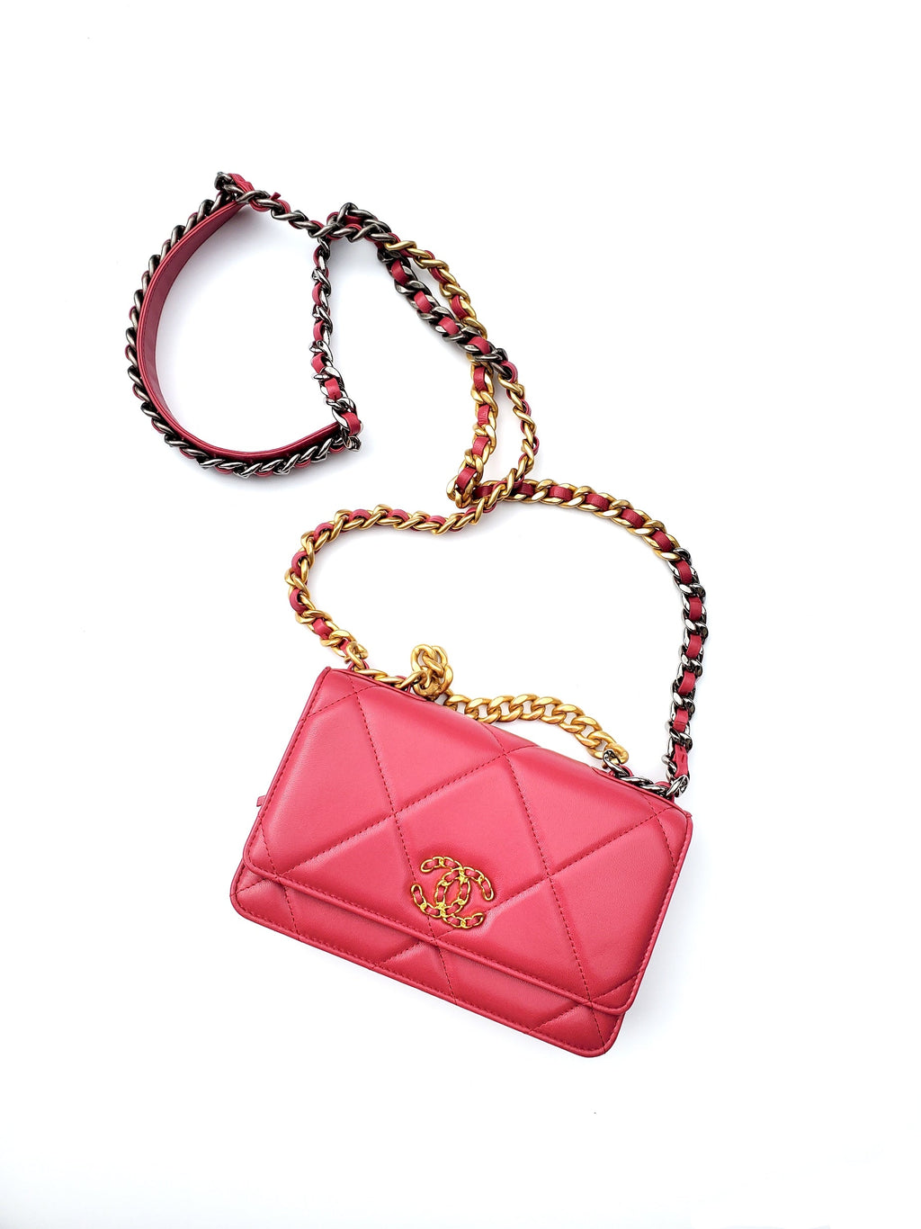 CHANEL 19 21A Pink Wallet on the Chain Crossbody Bag