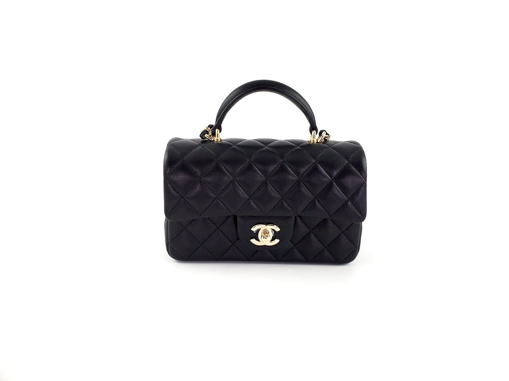 CHANEL 22P Top Handle Black Rectangular Mini Flap Bag