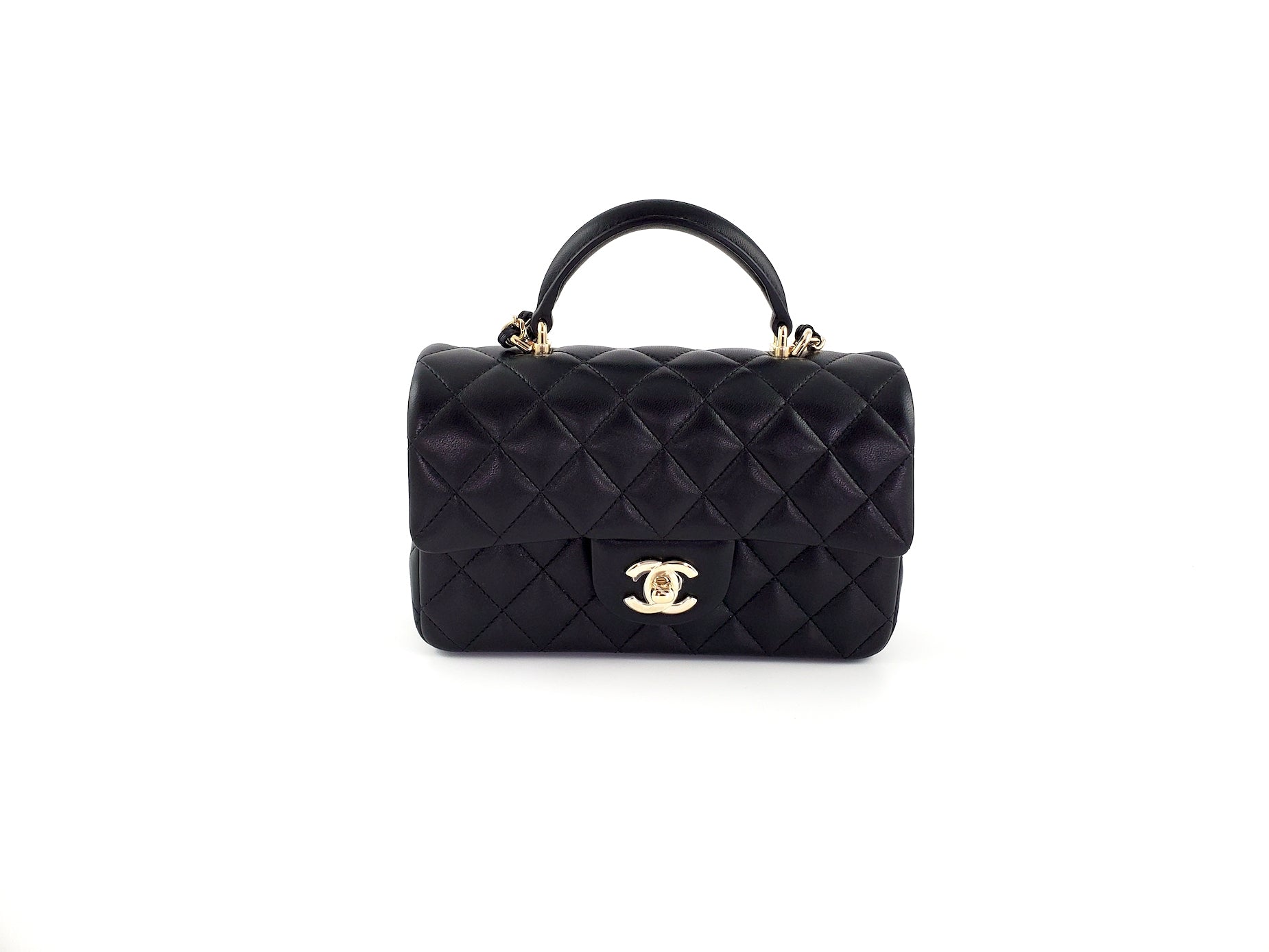 CHANEL 22P Top Handle Black Rectangular Mini Flap Bag