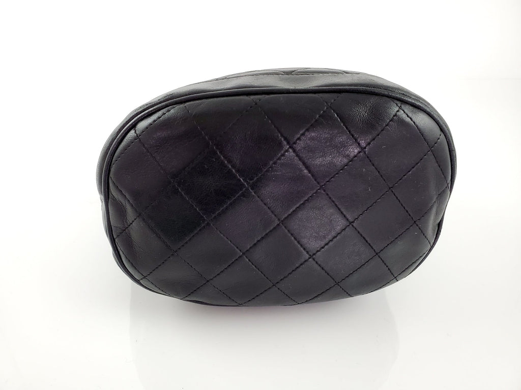 Vintage CHANEL 24k Gold Black Leather Quilted Bucket Bag