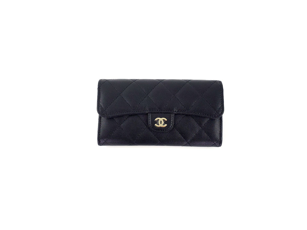 New CHANEL 22S Black Caviar Classic Flap Medium Wallet