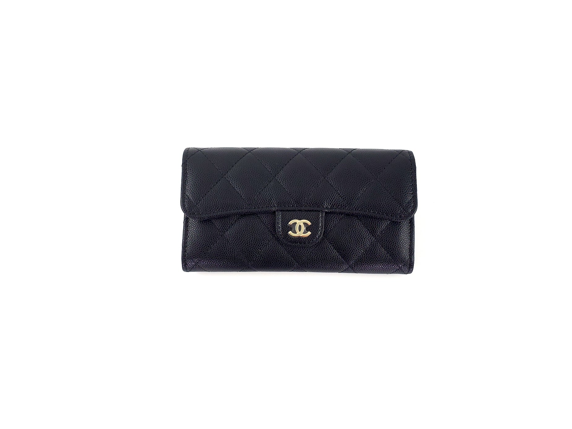 New CHANEL 22S Black Caviar Classic Flap Medium Wallet