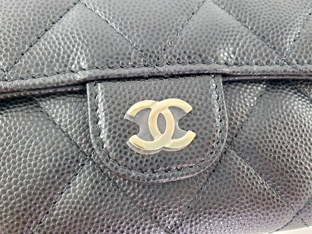 New CHANEL 22S Black Caviar Classic Flap Medium Wallet