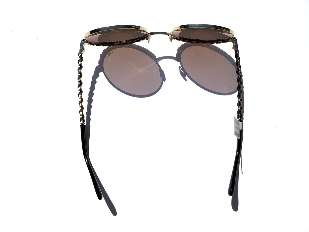 New In Stores Now CHANEL 4265Q Round Gold Black Metal Leather Sunglasses