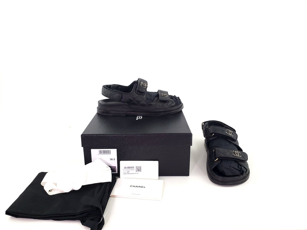 CHANEL 2020 Black Quilted Leather Dad Sandals 36.5