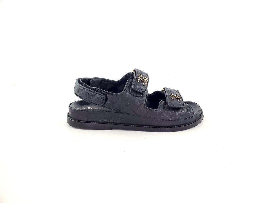CHANEL 2020 Black Quilted Leather Dad Sandals 36.5