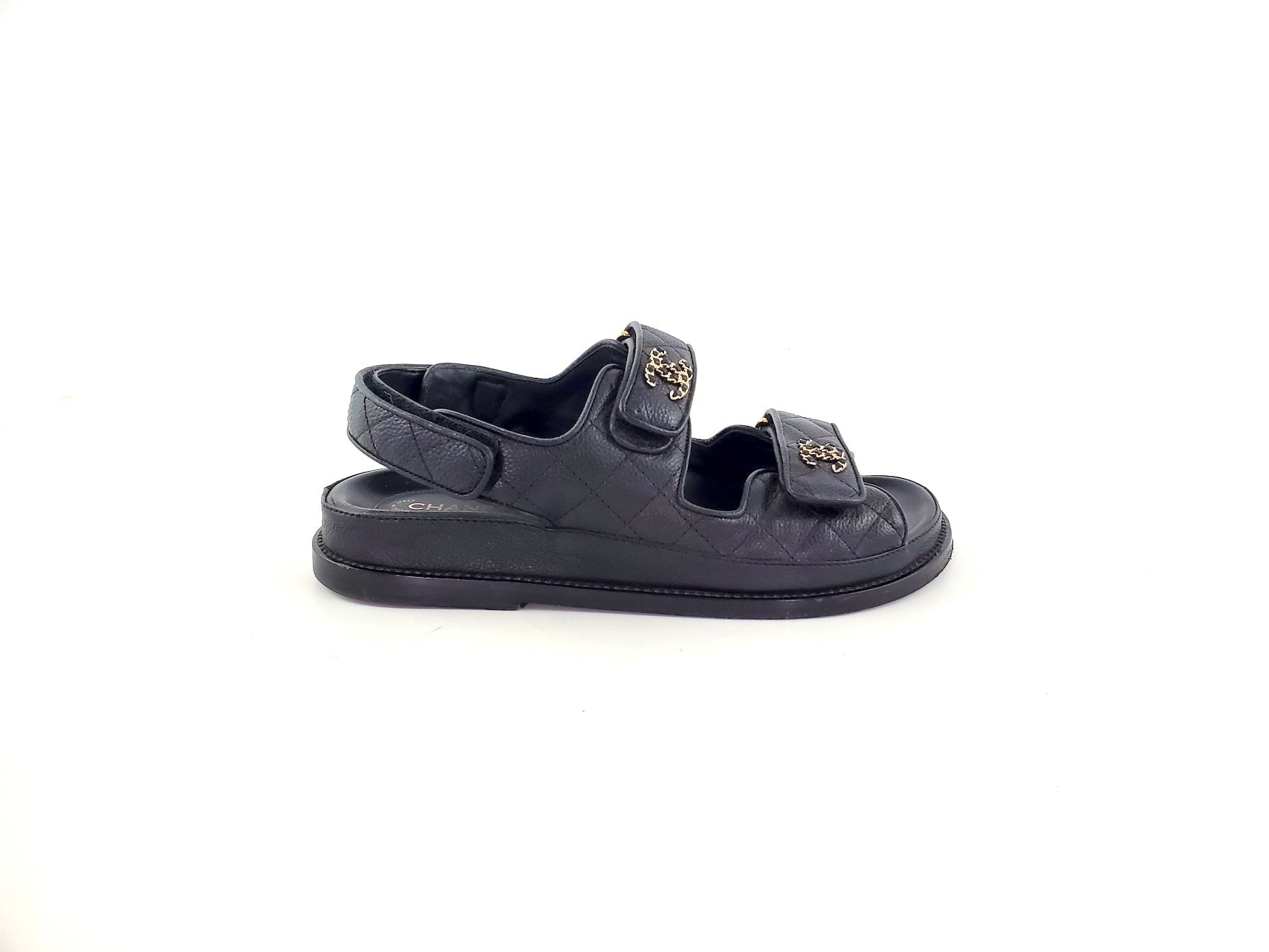 CHANEL 2020 Black Quilted Leather Dad Sandals 36.5