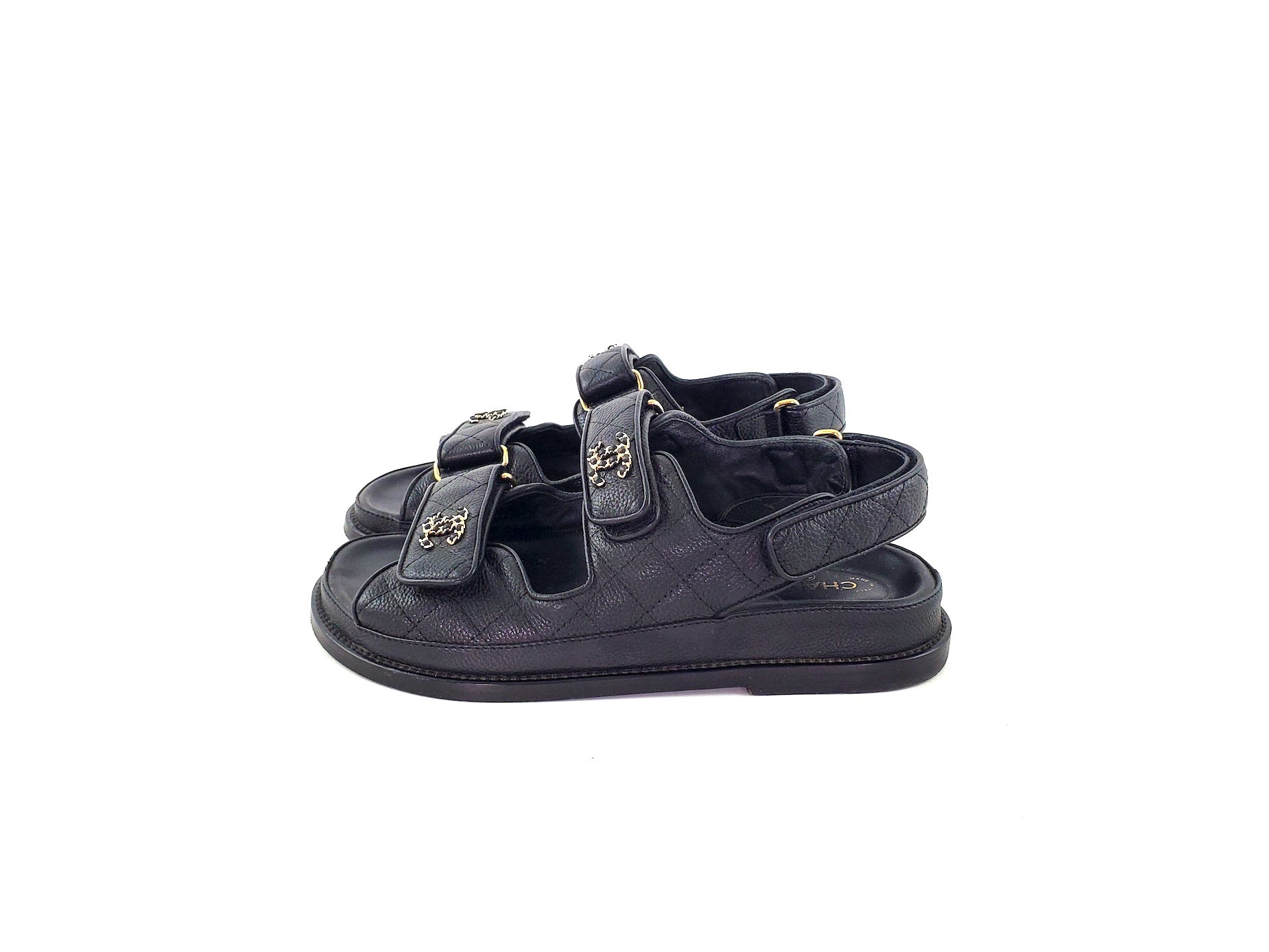 CHANEL 2020 Black Quilted Leather Dad Sandals 36.5