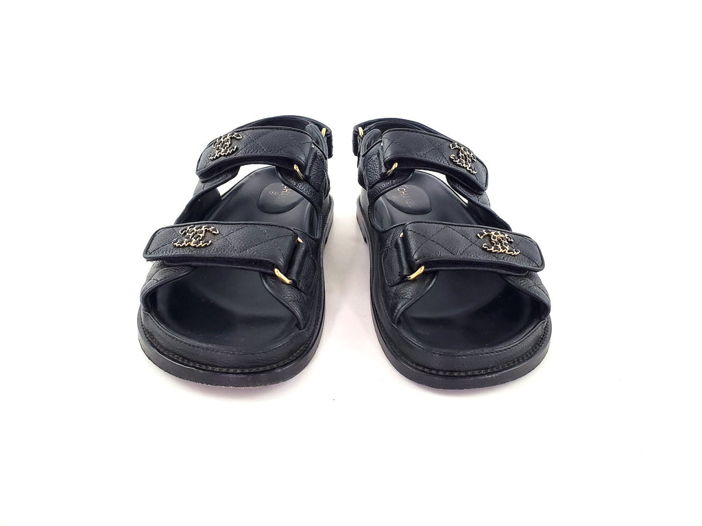 CHANEL 2020 Black Quilted Leather Dad Sandals 36.5