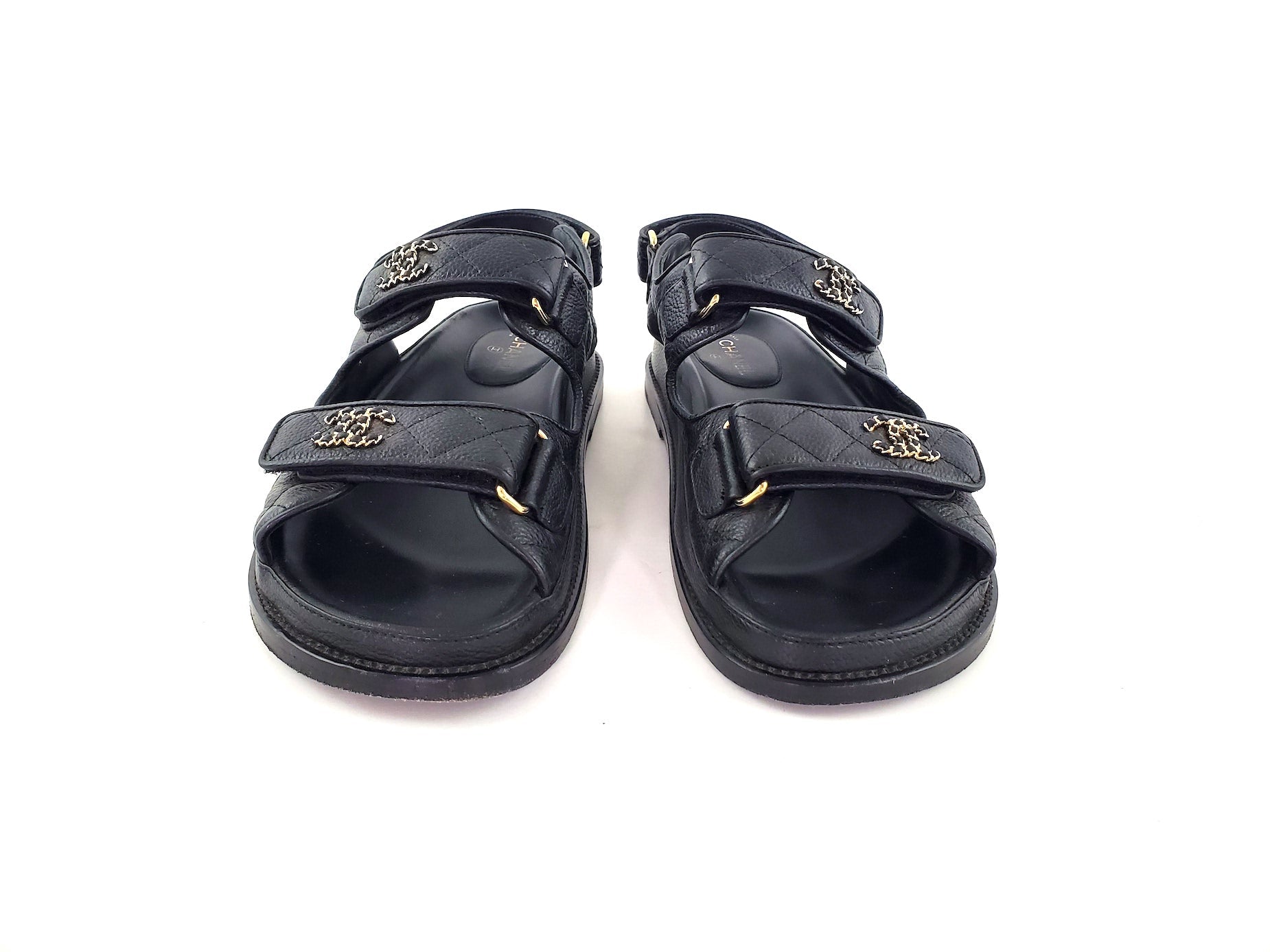 CHANEL 2020 Black Quilted Leather Dad Sandals 36.5