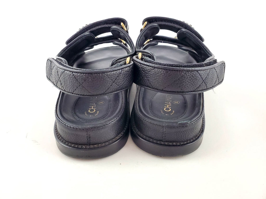 CHANEL 2020 Black Quilted Leather Dad Sandals 36.5