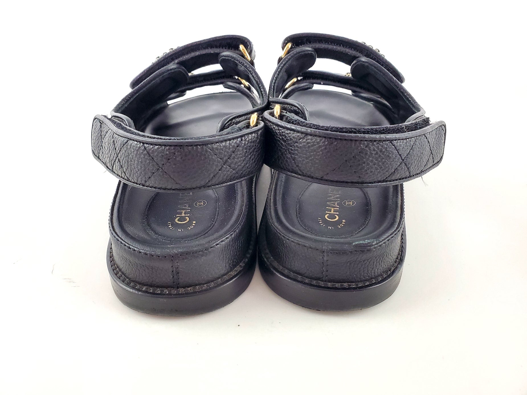 CHANEL 2020 Black Quilted Leather Dad Sandals 36.5