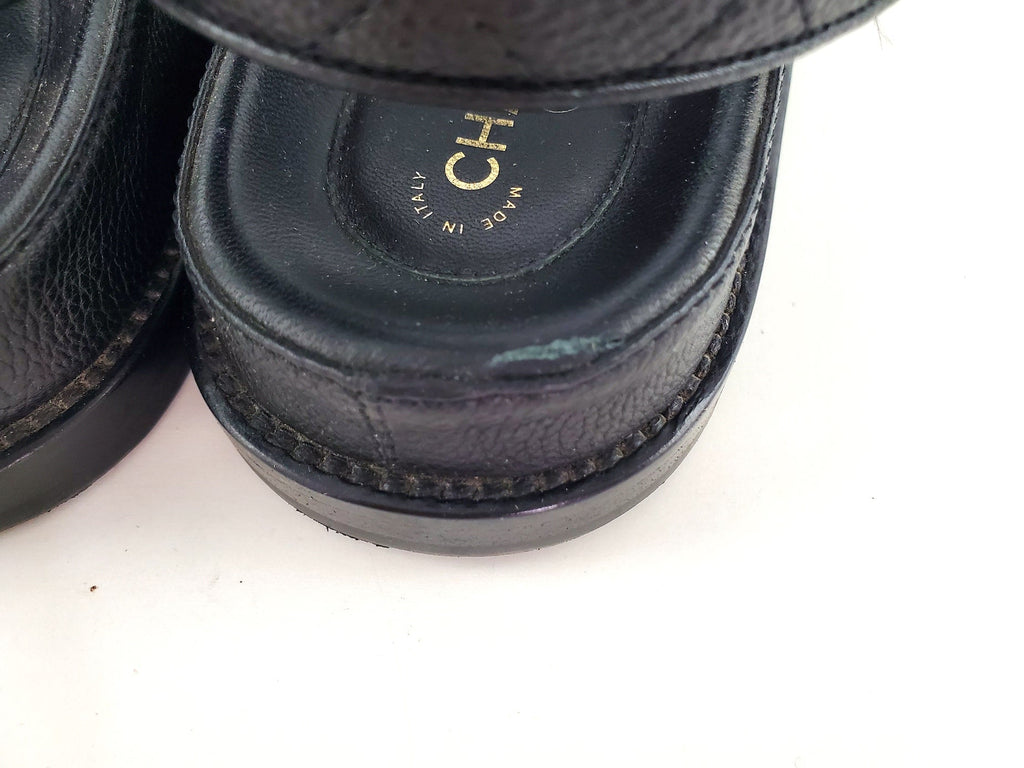 CHANEL 2020 Black Quilted Leather Dad Sandals 36.5