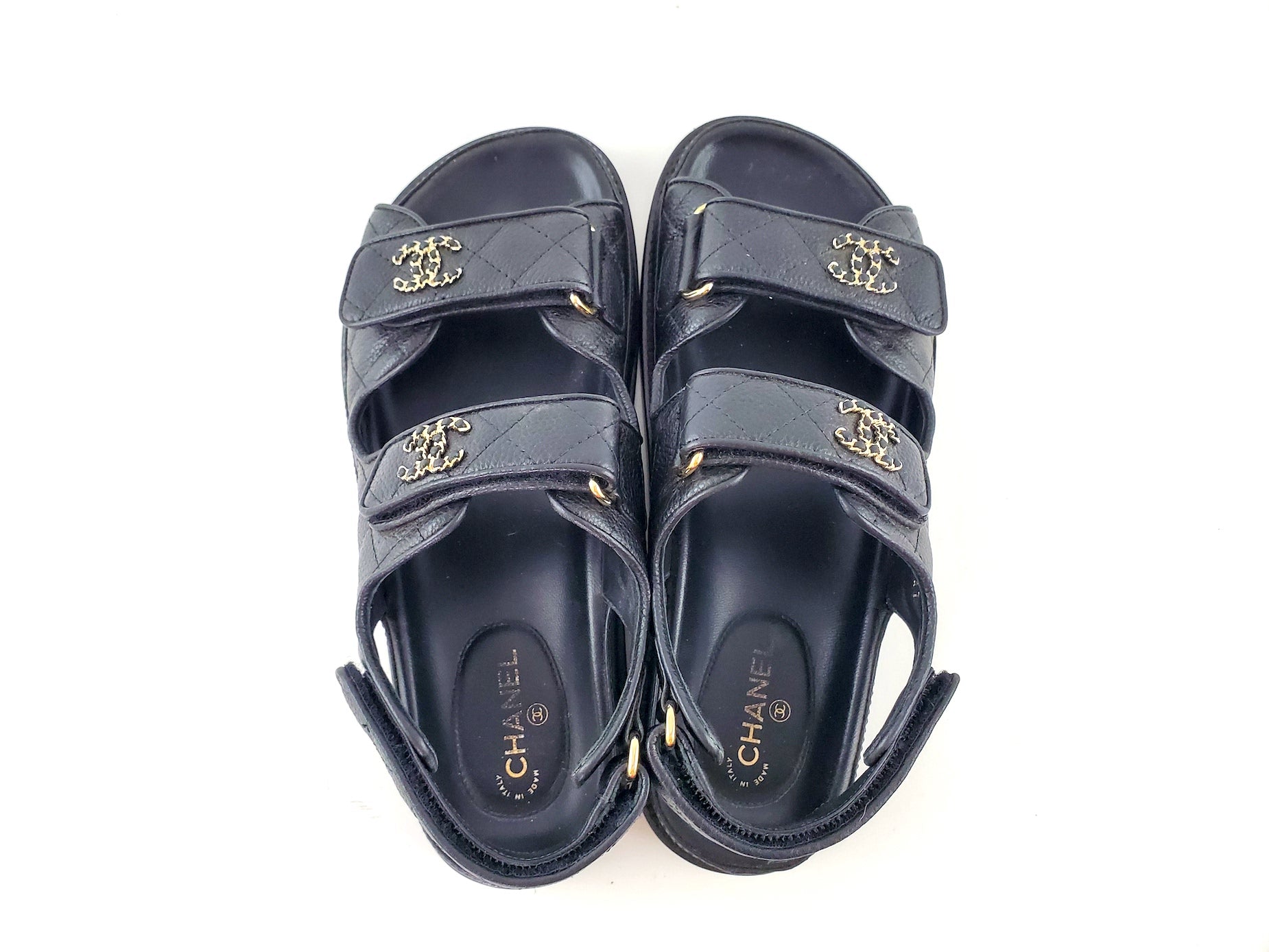 CHANEL 2020 Black Quilted Leather Dad Sandals 36.5