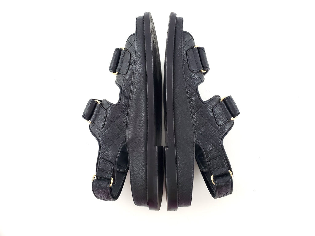 CHANEL 2020 Black Quilted Leather Dad Sandals 36.5