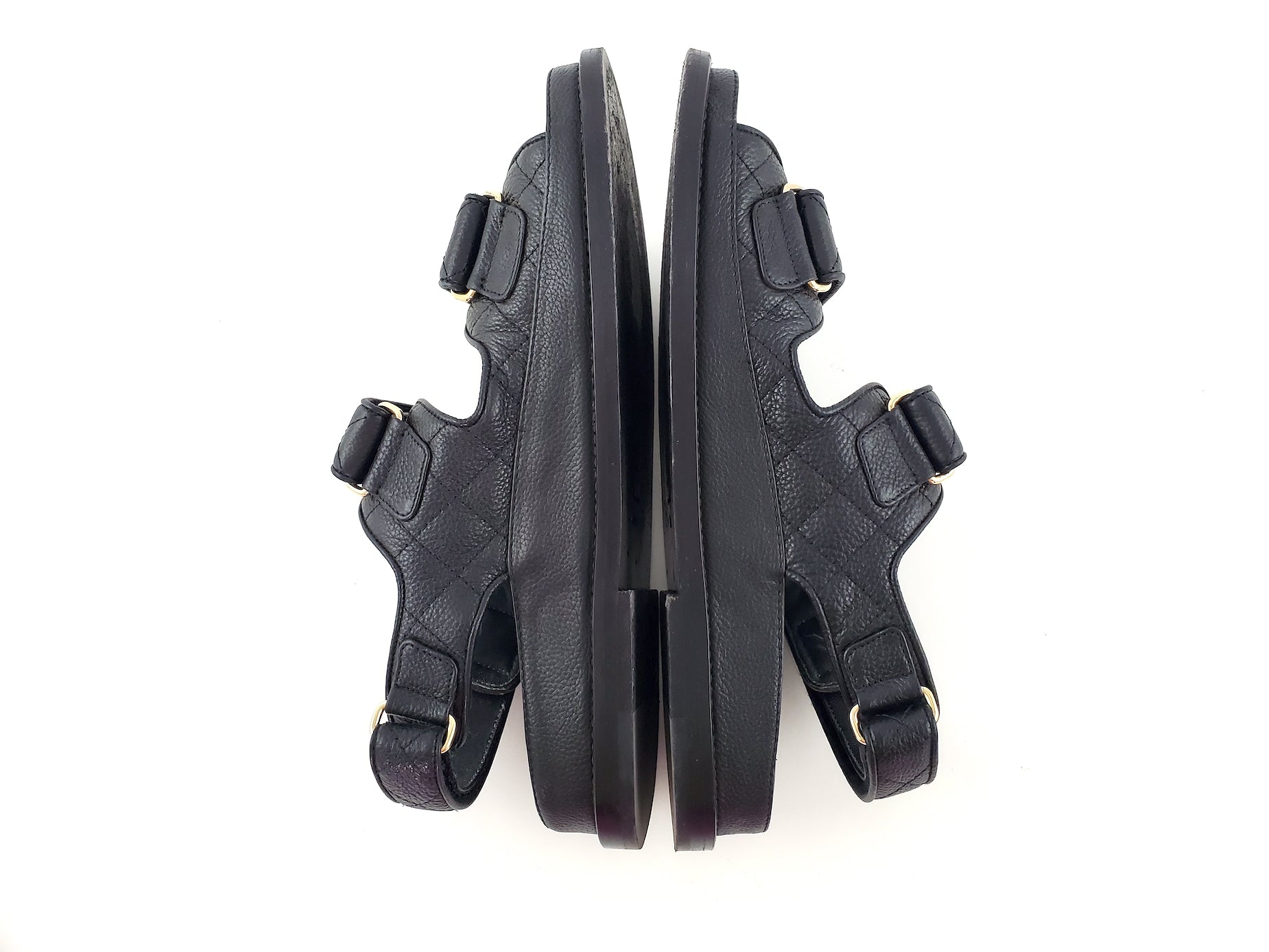CHANEL 2020 Black Quilted Leather Dad Sandals 36.5