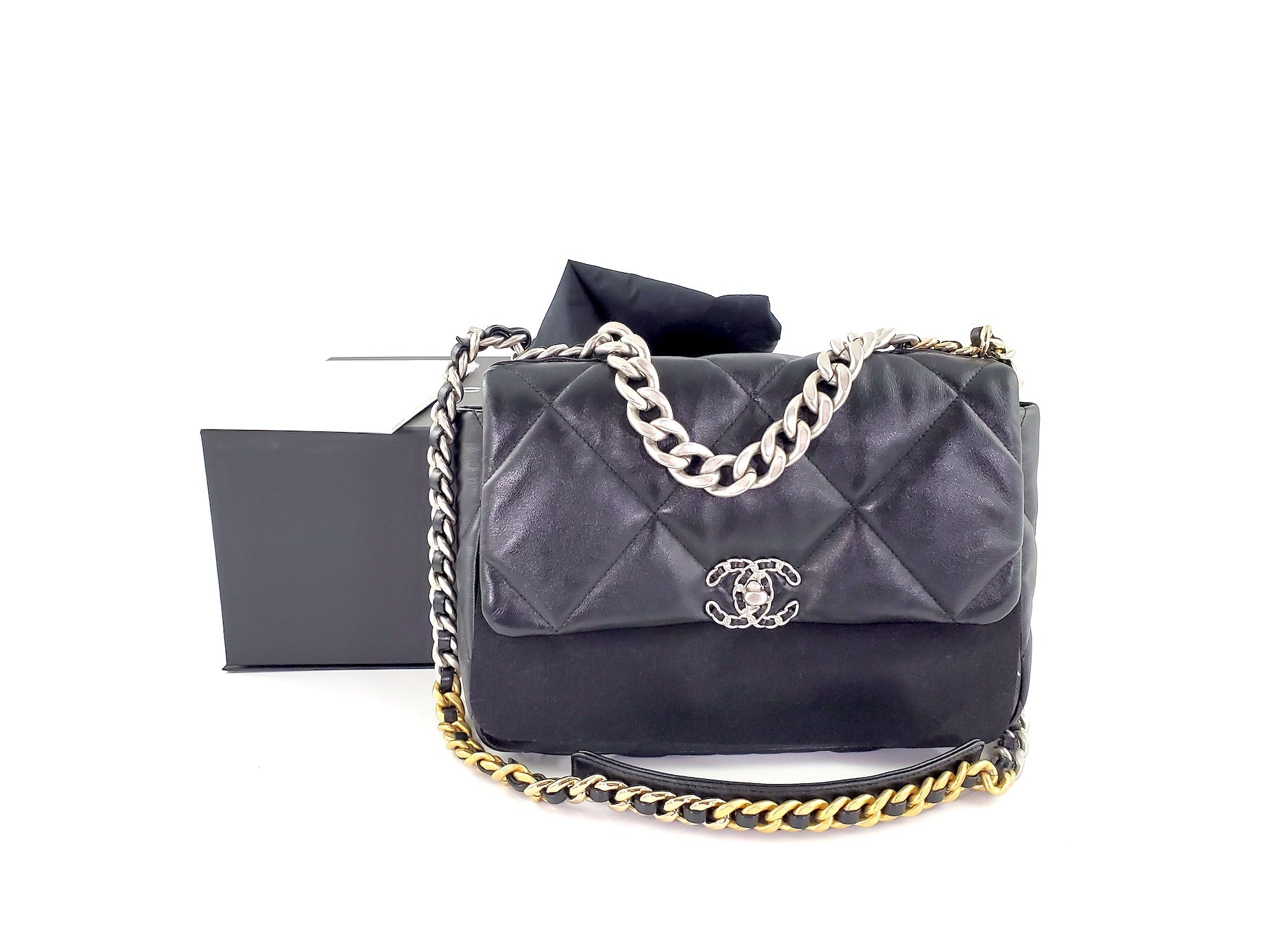 CHANEL 19 22C Black Lambskin Quilted Large Flap Bag