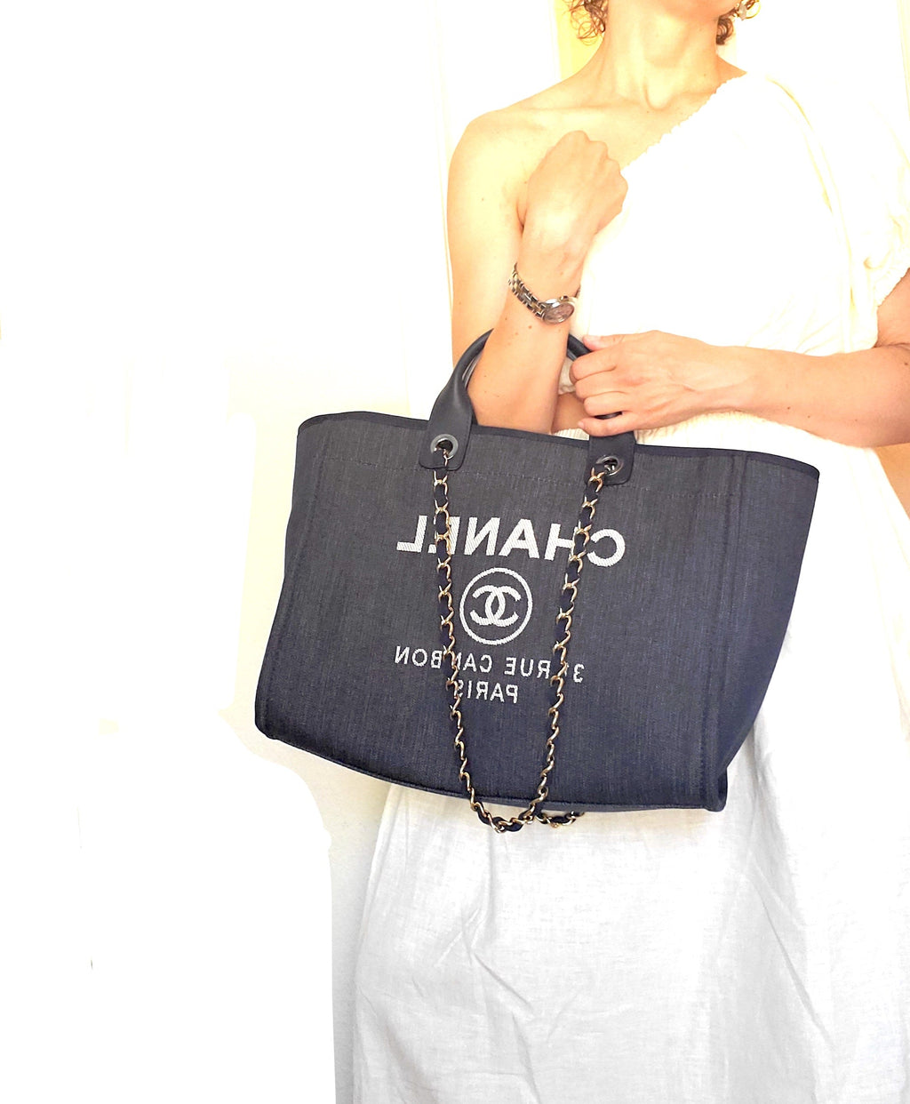 CHANEL DEAUVILLE Denim Blue Marine Tote