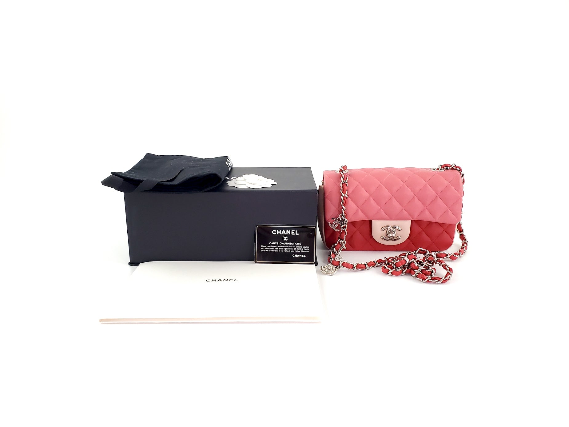 CHANEL Rectangular Mini Valentine Charm Tri-color Pink Flap Bag