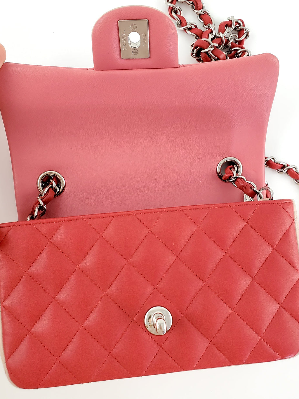 CHANEL Rectangular Mini Valentine Charm Tri-color Pink Flap Bag