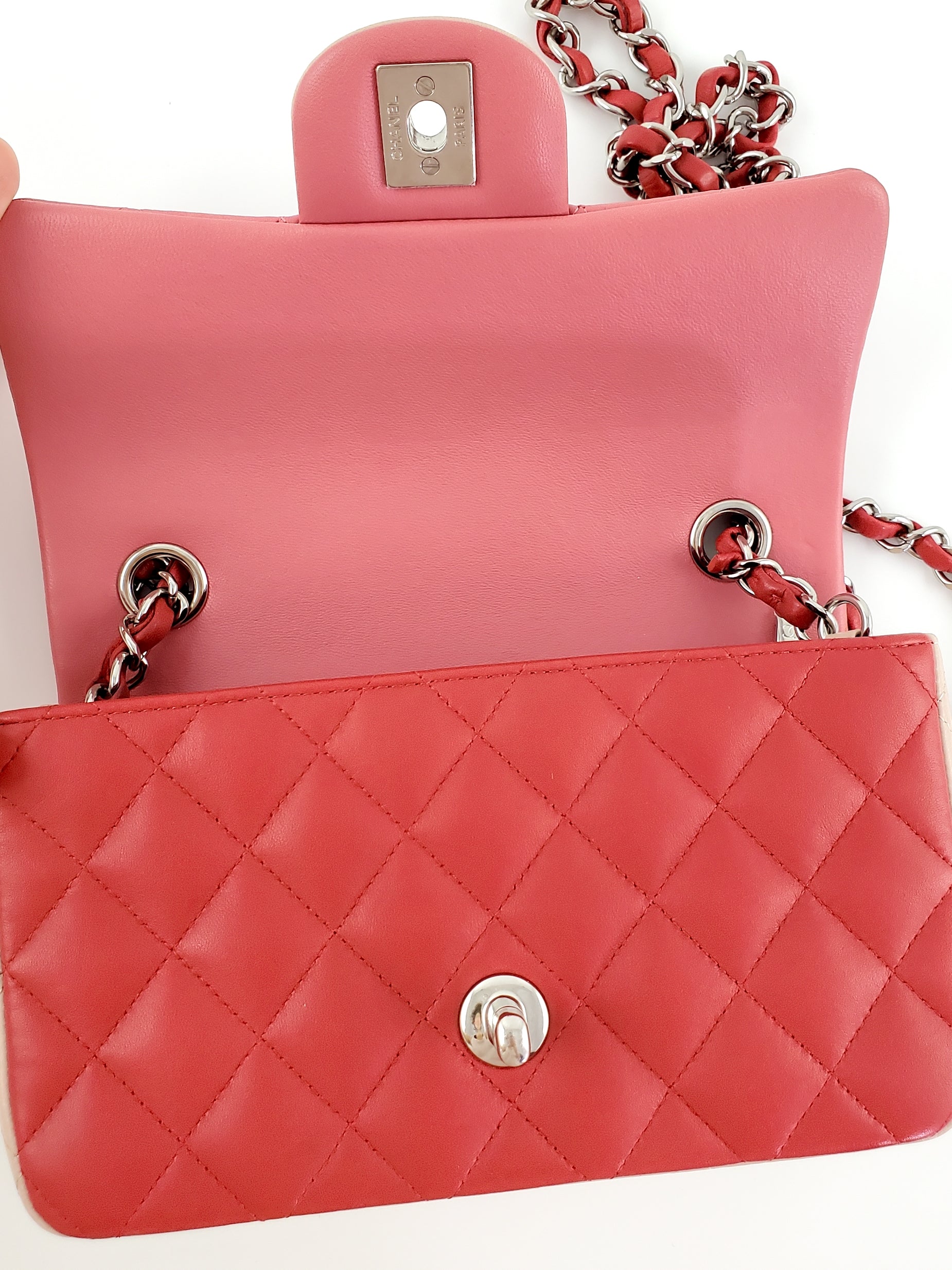 CHANEL Rectangular Mini Valentine Charm Tri-color Pink Flap Bag