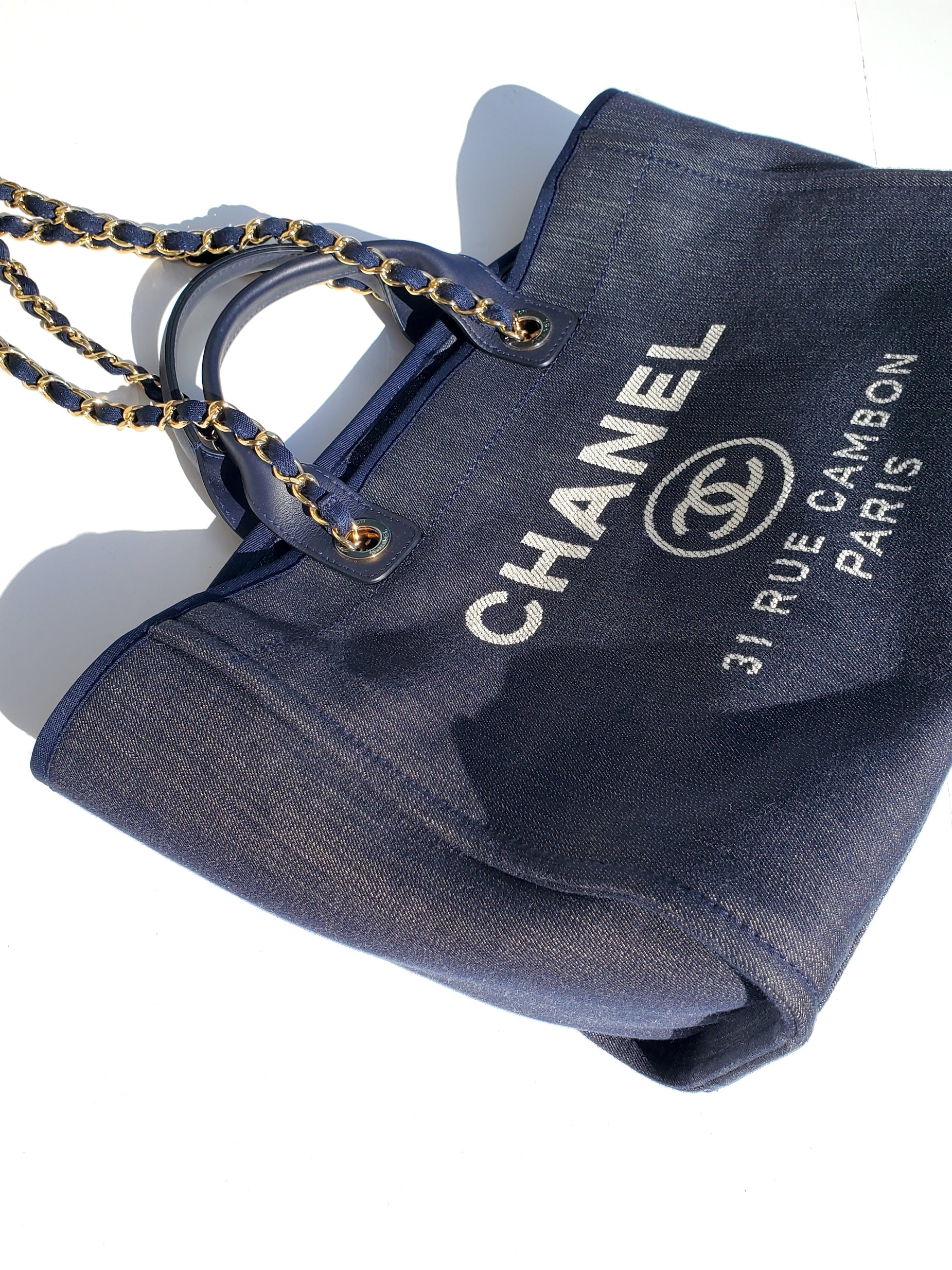 CHANEL DEAUVILLE Denim Blue Marine Tote