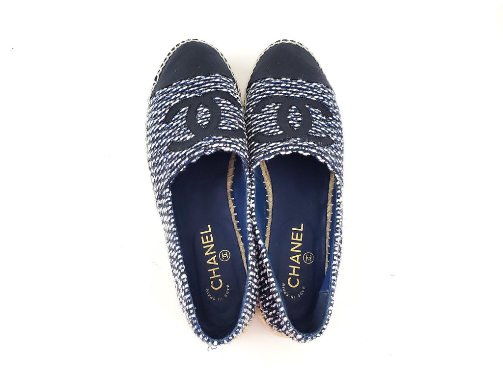 CHANEL 19C Black White Tweed Espadrilles Flats 41