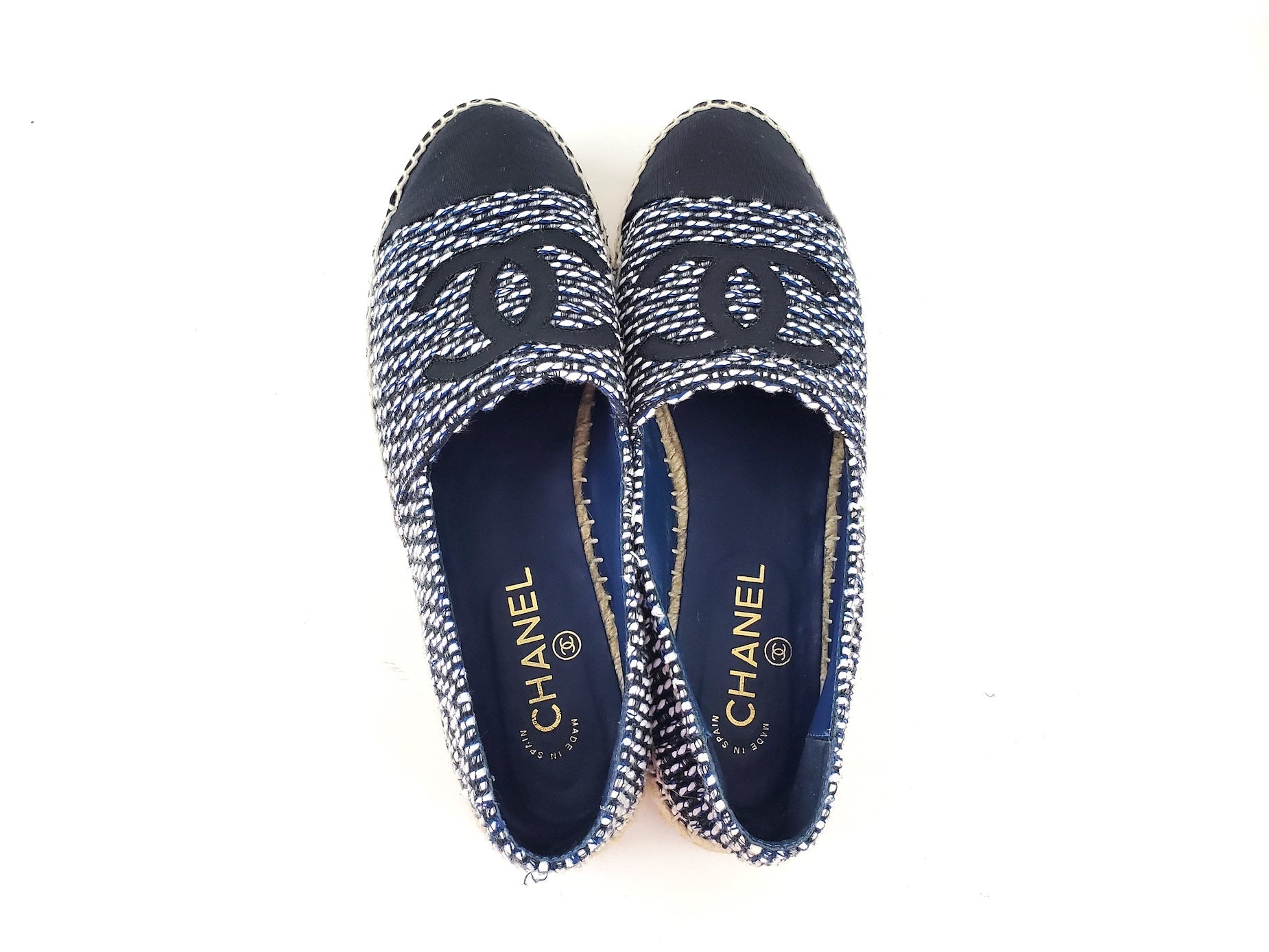 CHANEL 19C Black White Tweed Espadrilles Flats 41