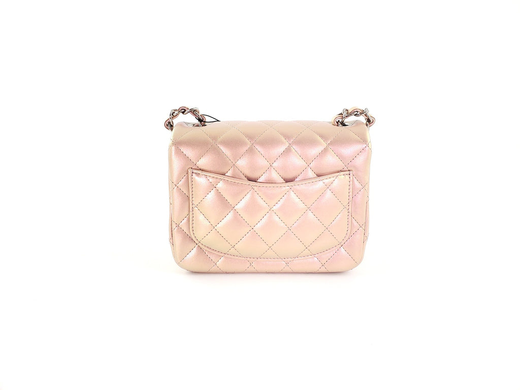 New CHANEL Square Mini 2021 Iridescent Pink Calfskin Leather Bag