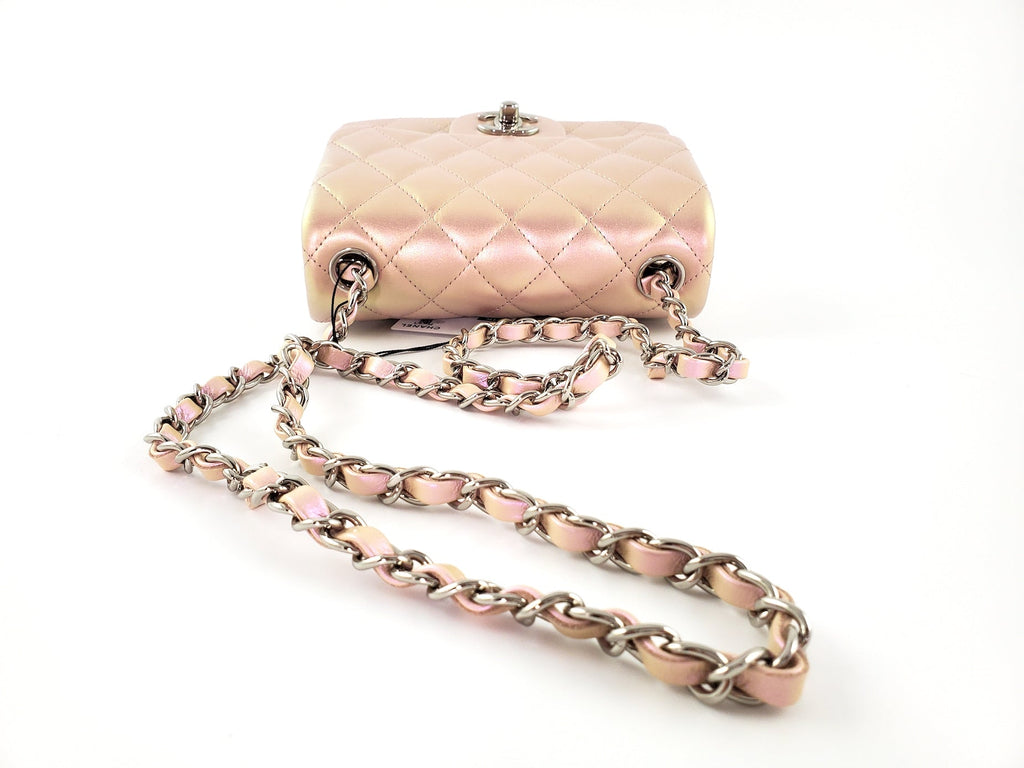New CHANEL Square Mini 2021 Iridescent Pink Calfskin Leather Bag