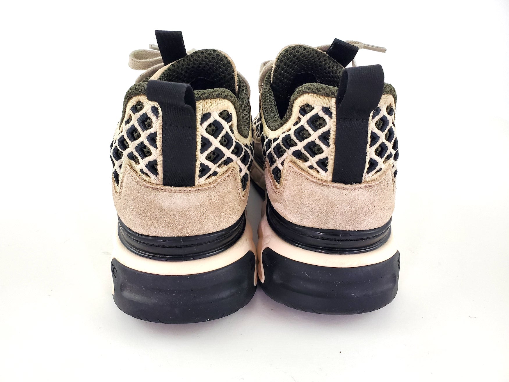 CHANEL 2021 Beige Suede Perforated Logo Sneakers 37.5