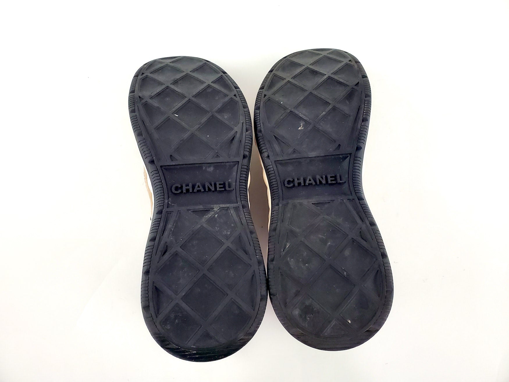 CHANEL 2021 Beige Suede Perforated Logo Sneakers 37.5