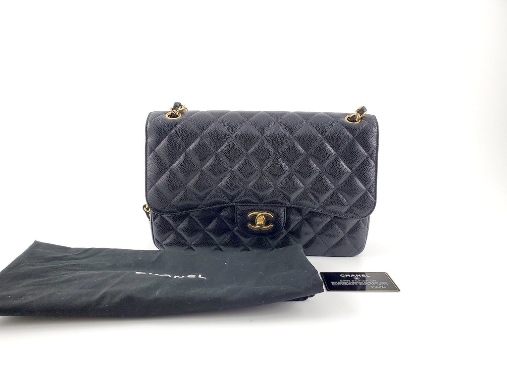 CHANEL Black Caviar Jumbo Classic Double Flap Bag