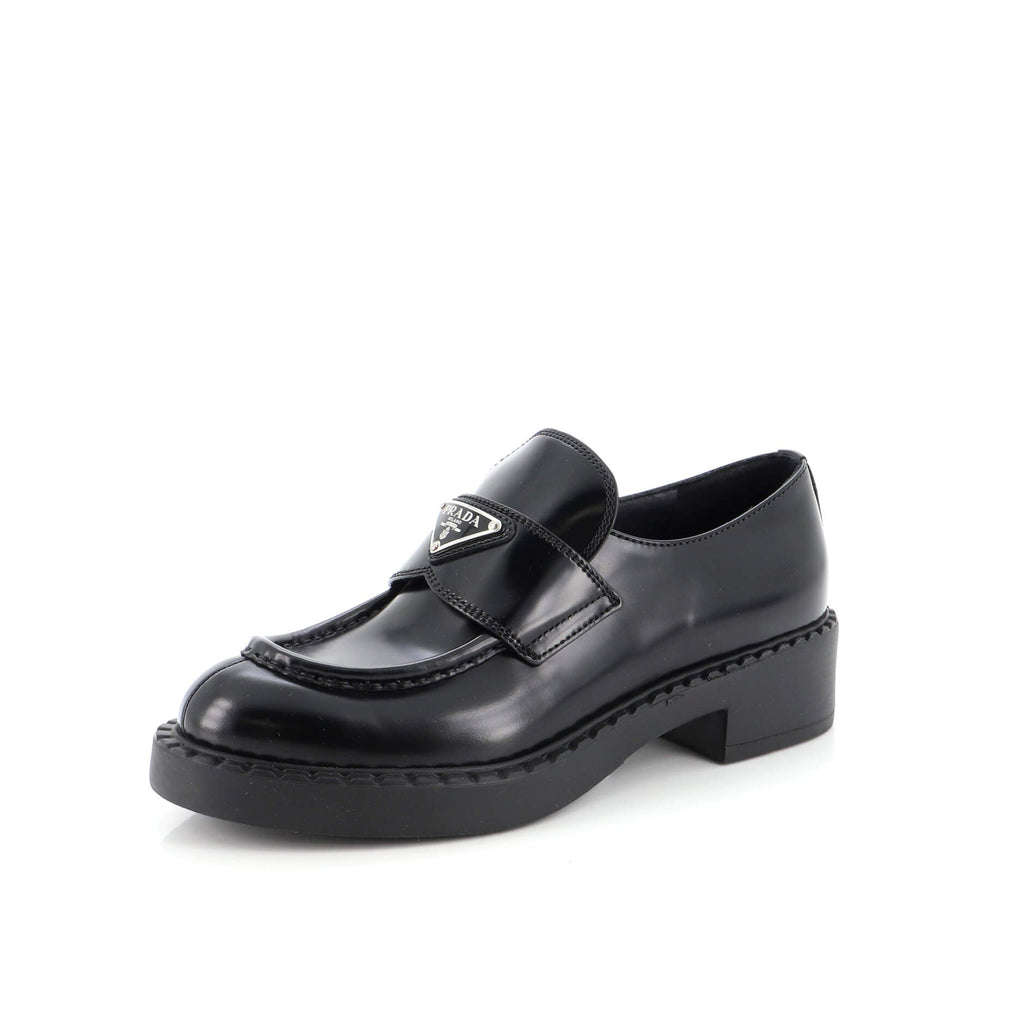 Women's Triangle Logo Loafers Spazzolato Leather