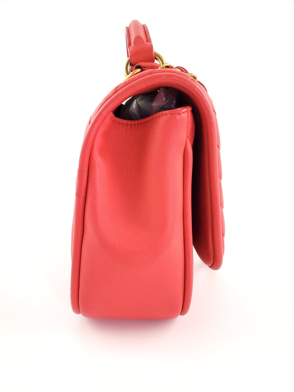 Chanel Red Reverse Chevron Quilted Round Top Handle Flap Bag