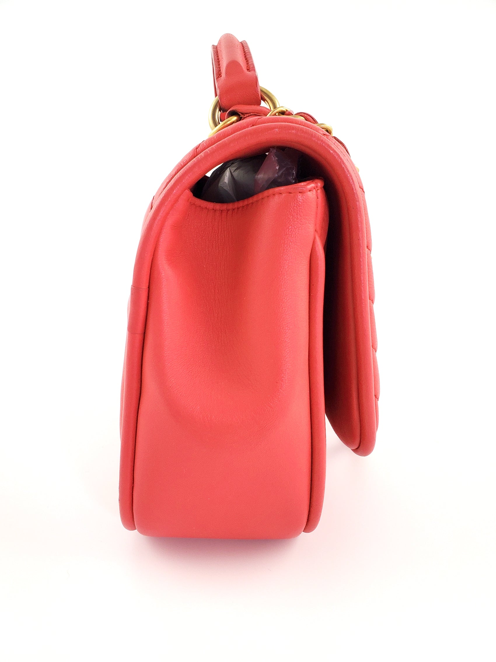 Chanel Red Reverse Chevron Quilted Round Top Handle Flap Bag