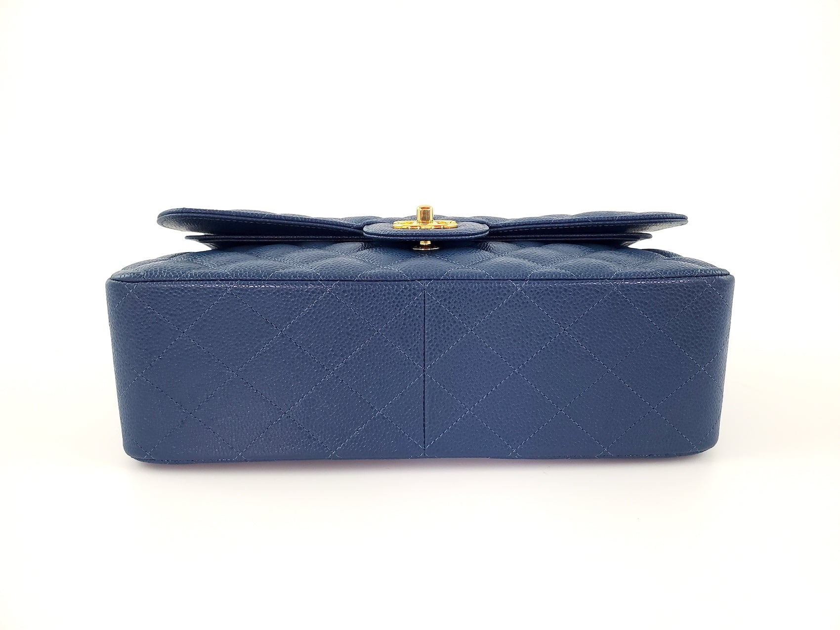 CHANEL Blue 2018 Caviar Jumbo Classic Quilted Double Flap Bag