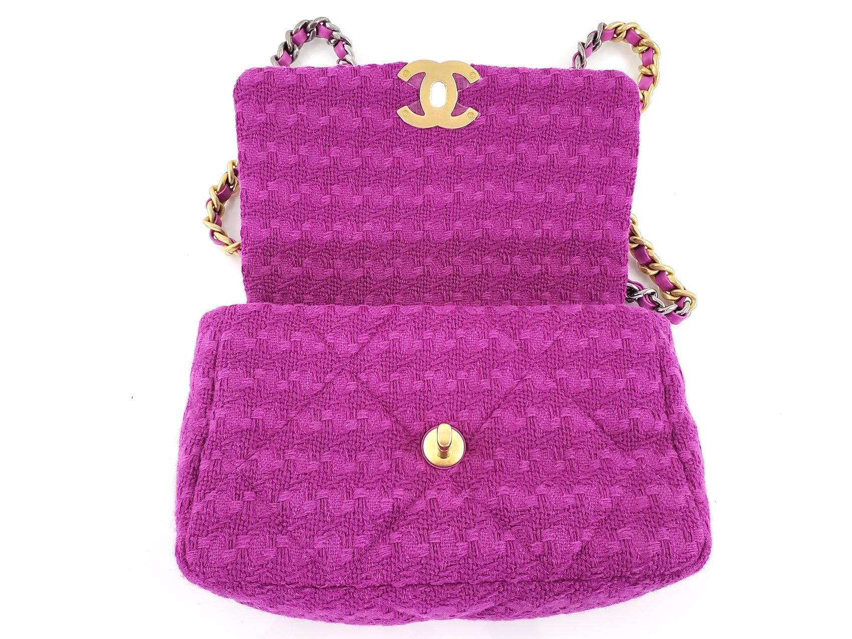 CHANEL 19 Small Tweed Magenta Pink Bag