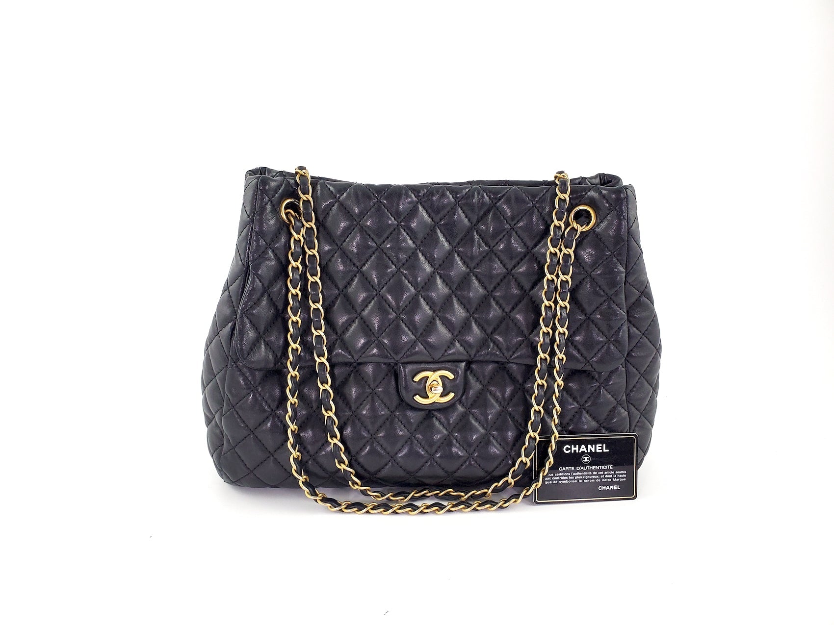 CHANEL Black Large Fluffy CC Shopping Leather Tote Bag