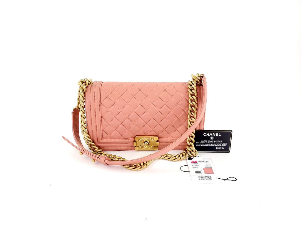 CHANEL Quilted Pink Caviar Boy Old Medium Flap Bag