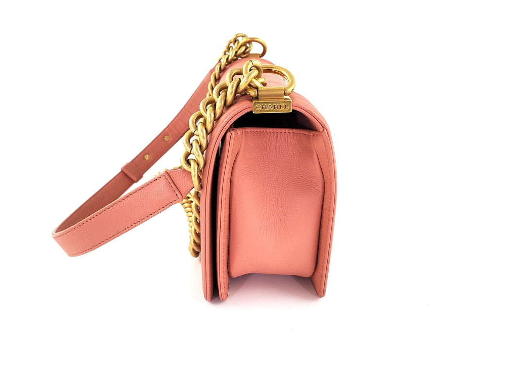 CHANEL Quilted Pink Caviar Boy Old Medium Flap Bag