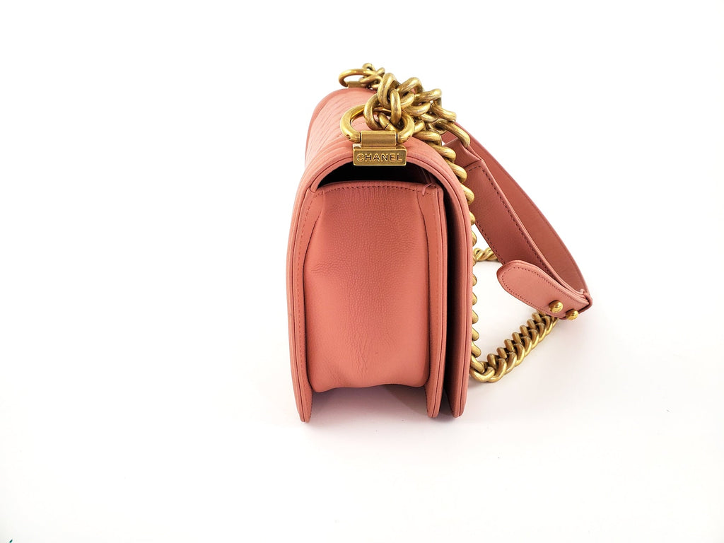 CHANEL Quilted Pink Caviar Boy Old Medium Flap Bag